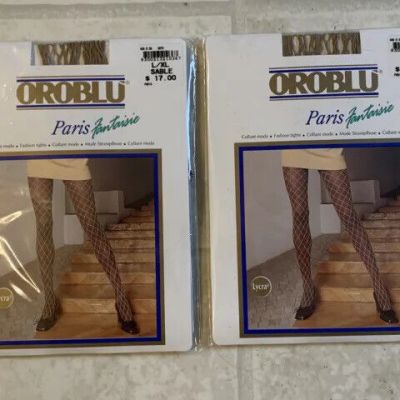 OROBLU Paris Fantaisie Fashion Tights Sable L/XL Lycra Lot Of Two Pair